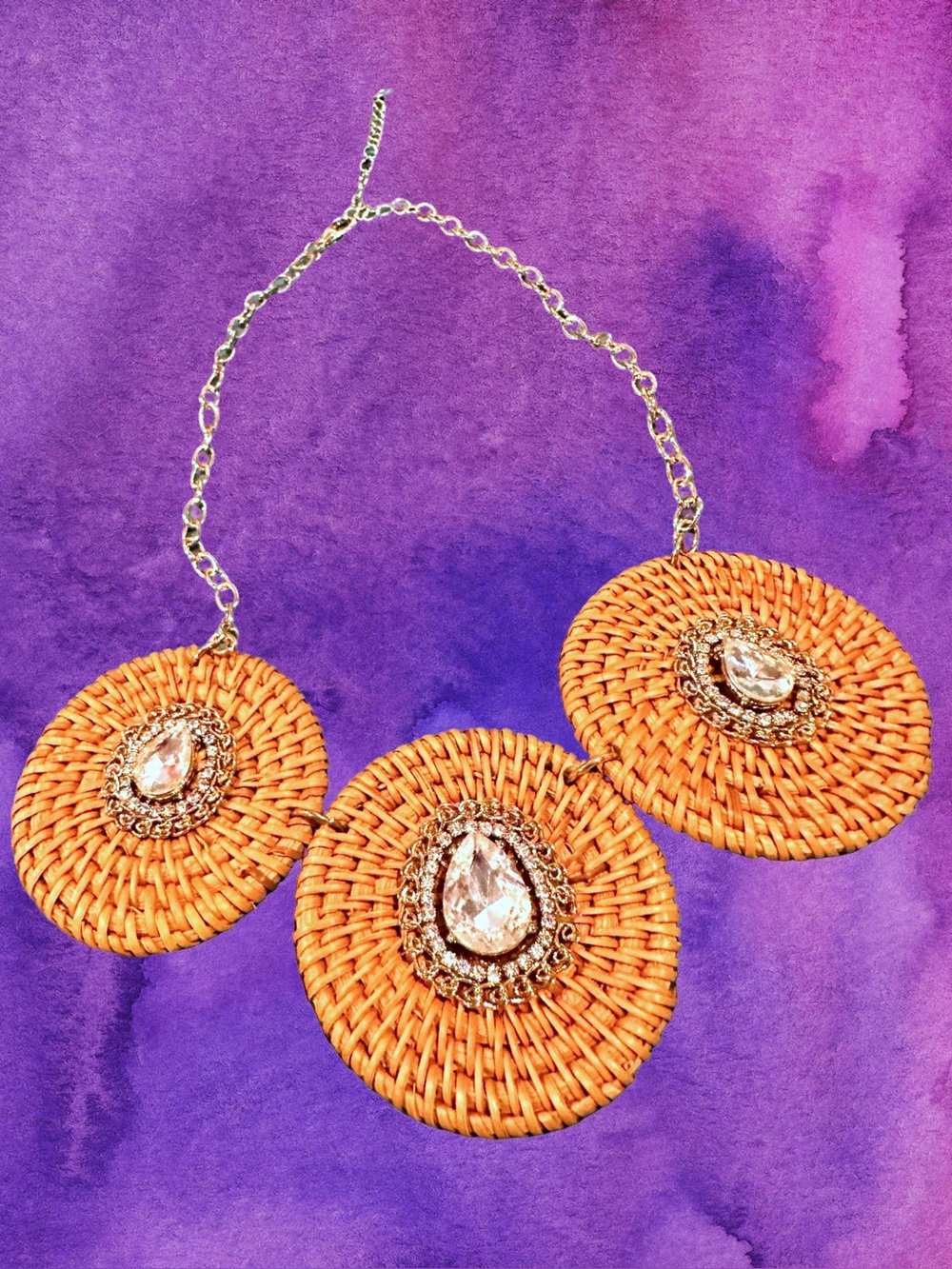 🆕Women’s Short Gold Rhinestone Basket-Woven Adjustable Disk Necklace❤️❤️